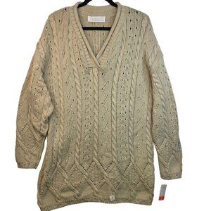 Chava Cotton XL Cable Knit Sweater Beige Practical Preppy Light Academia USA